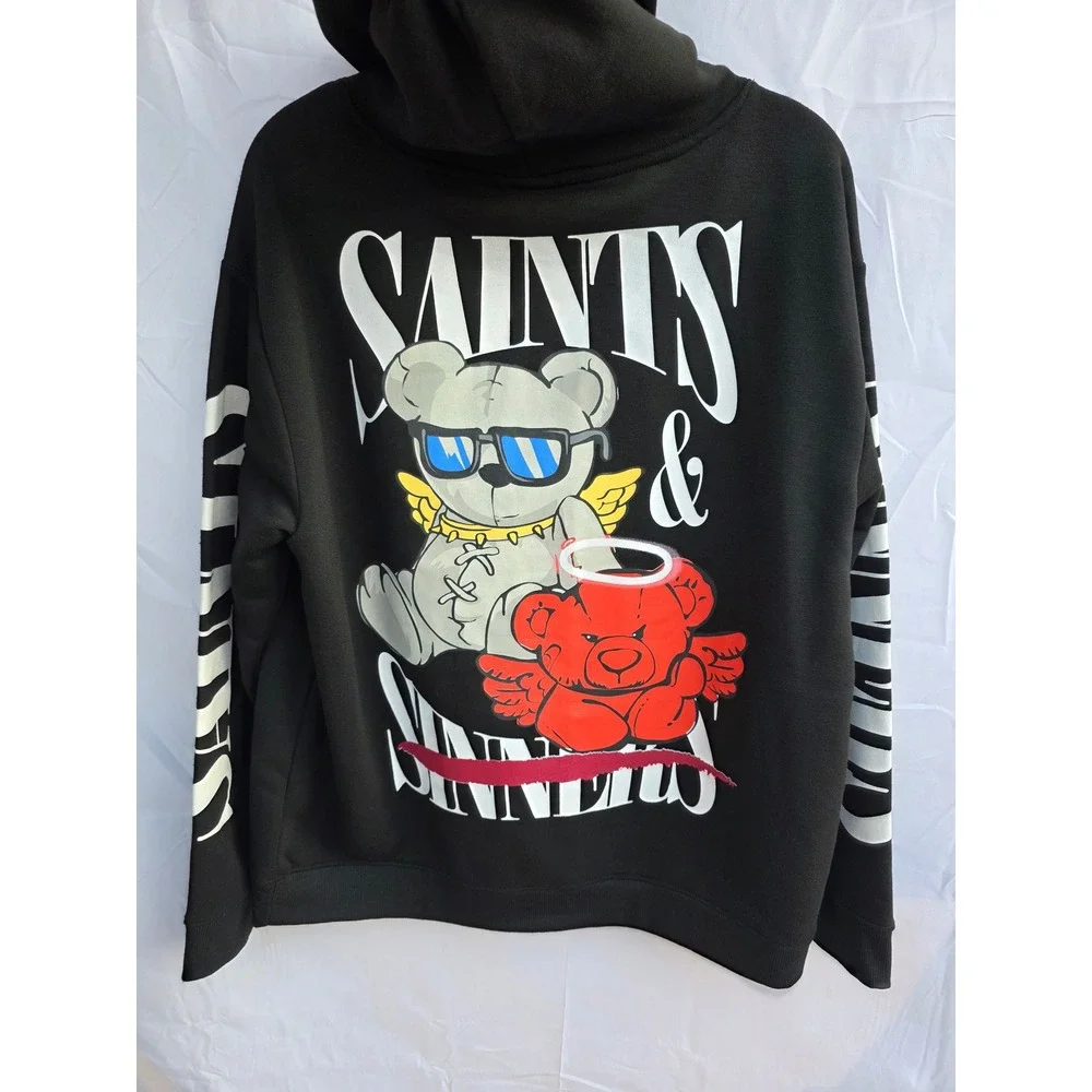 RGSTR Saints & Sinners Black Graphic Hoodie Mens Large Teddy Bear Streetwear